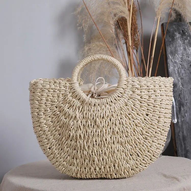 Sacs fourre-tout de plage en paille, rotin tissée ronde faite à la main. eprolo